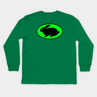 black print rabbit green Kids Long Sleeve T-Shirt